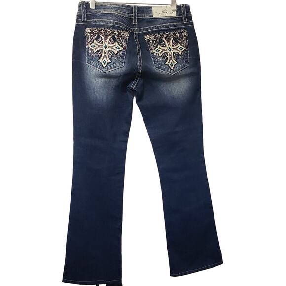 MISS ME CHLOE BOOT Jeans Women's Size 30 Embellished Cross Style #M3437B in EUC - Picture 8 of 16